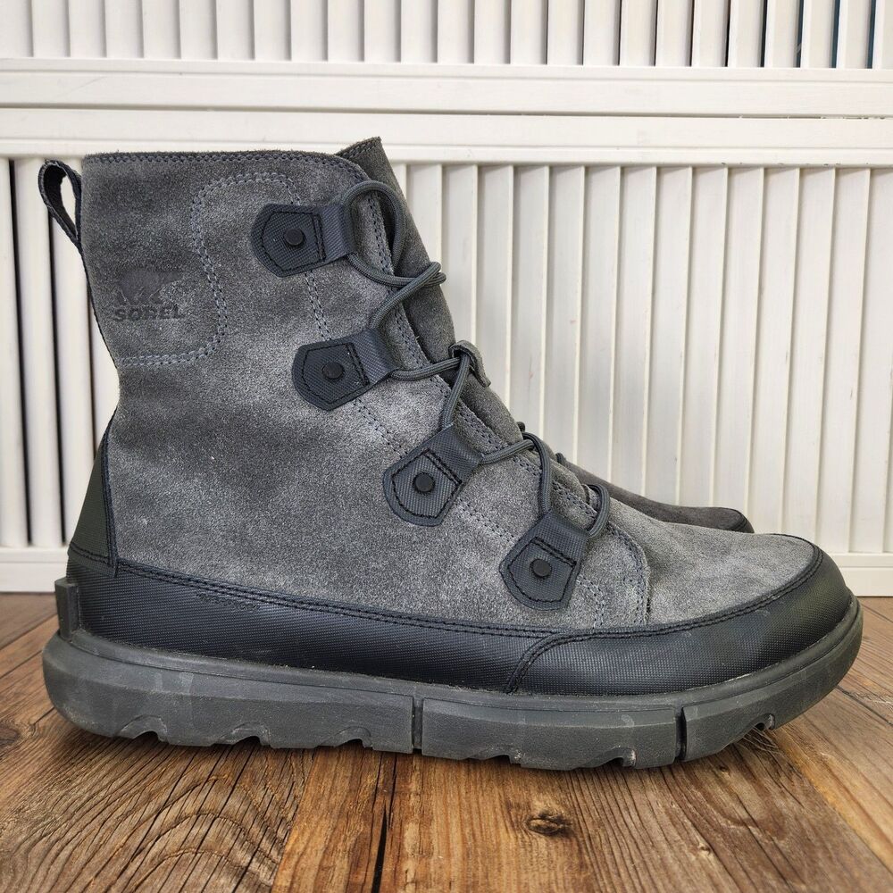Sorel Explorer Boots Mens Sz 14 Gray Suede Winter Lace Up Waterproof NM4499-010